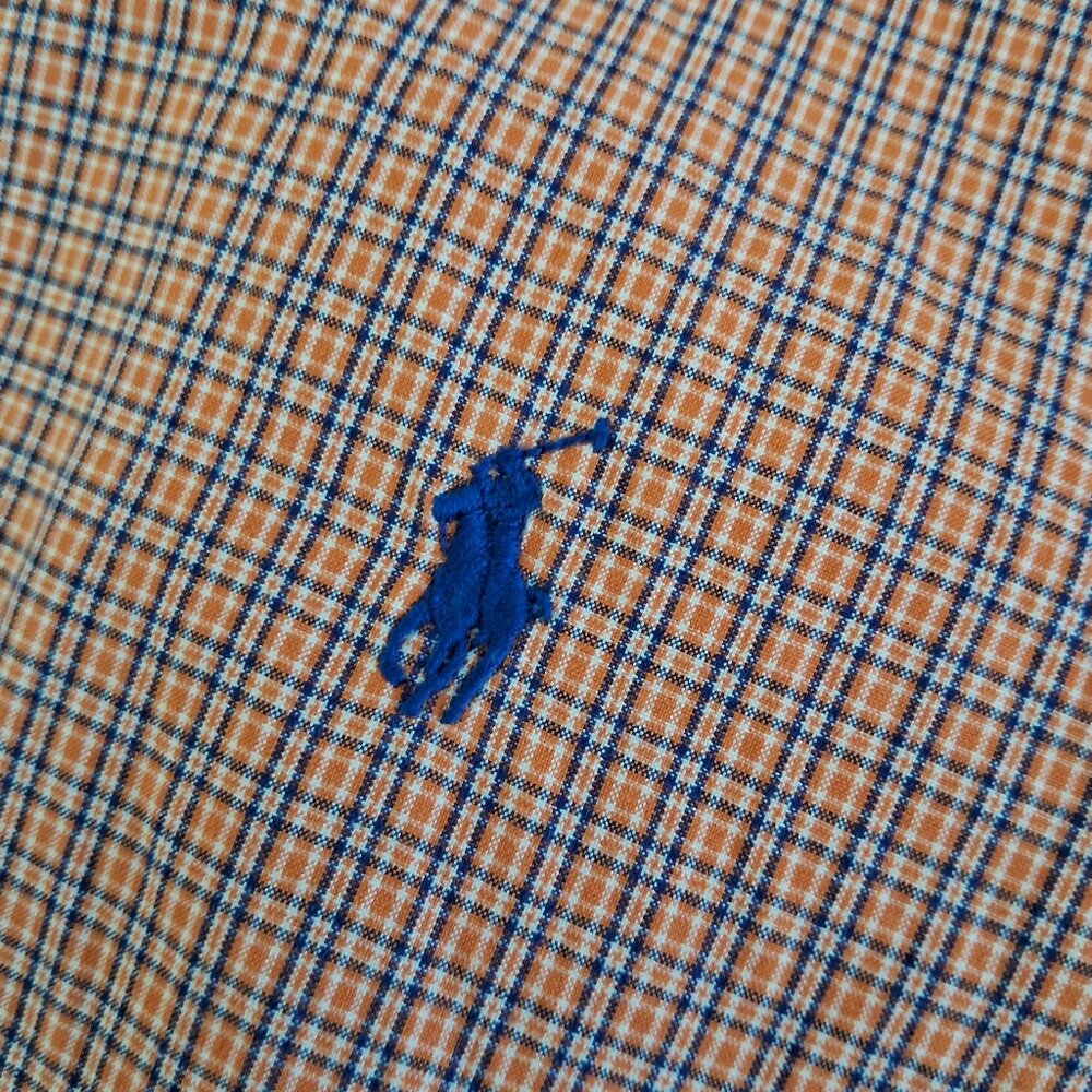 Vintage Polo Ralph Lauren Men's Blue and Orange Button Down Shirt - Size L - Picture 4 of 10